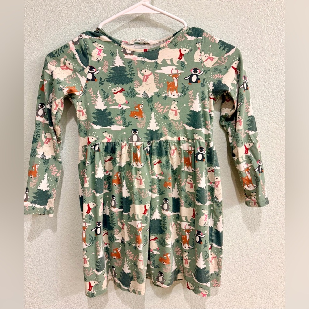 Girls Green Forest Animal Print Dress